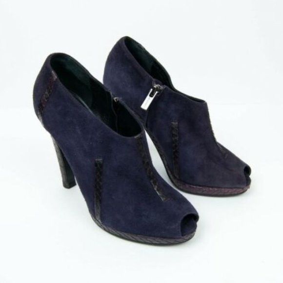 Jil Sander Shoes - JIL SANDER Suede & Snakeskin Peep Toe Booties